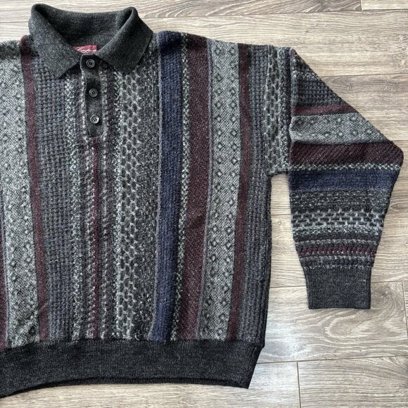 VTG Knitted Coogi Style Sweater Mens L Cooper Grand-pa Wool Pullover 90s Retro - Picture 7 of 16